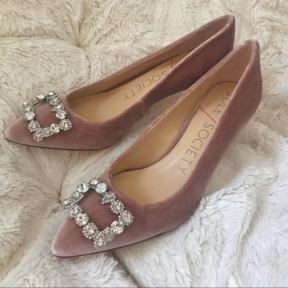 Pink Velvet Rhinestone Heels